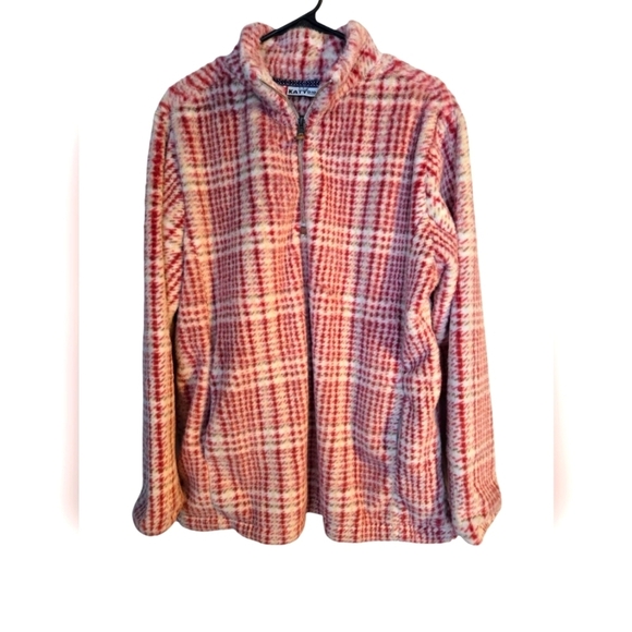 Katydid Tops - Red & White Plaid Katydid Super Soft 1/4 Zip Pullover, Pockets, Large